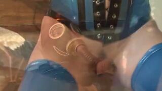 Fucking in shiny latex lingerie and high heel