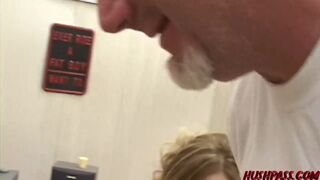 Babe Alexia gives head before eating jizz in 1st time porn