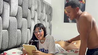 I help my little stepsister with her schoolwork and she ends up learning to fuck very hard