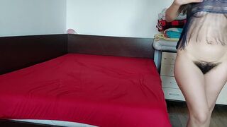 Hot brunette doing housework hairy pussy, hairy ass, big nipples