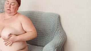 neighbor with big tits caresses herself sucks dick and gets cum on tits - 1 image