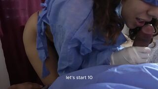 Nurse takes a sample of my semen with a blowjob