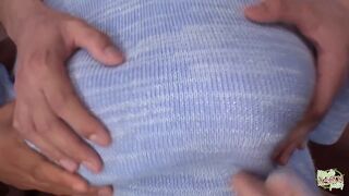 This Bitch Gave Some Dudes Blowjobs so They Could Cum on Her Great Big Tits