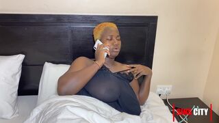 Ebony girl with a huge tits fucked by a black guy with a big cock