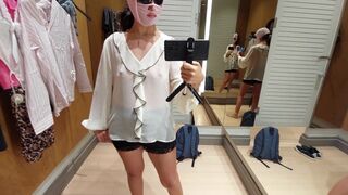 Hot amateur wife tries on clothes in dressing room. Sexy latina hairy pussy, big tits, big ass, big nipples. - 12 image