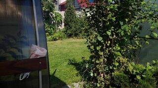 I spy on my stepmother, she is sunbathing naked in the yard