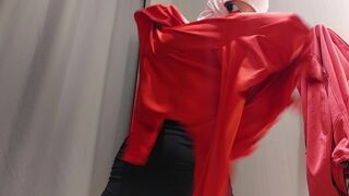 Amateur wife trying on clothes. hairy pussy, sexy brunette, big ass, sexy clothes, panties, socks, shorts, pantyhose