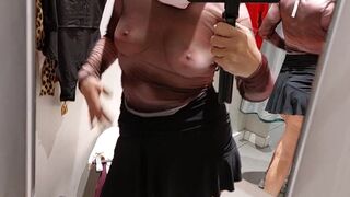 Amateur wife trying on clothes. hairy pussy, sexy brunette, big ass, sexy clothes, panties, socks, shorts, pantyhose