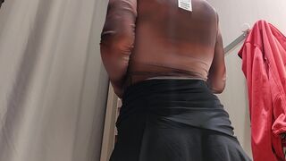 Amateur wife trying on clothes. hairy pussy, sexy brunette, big ass, sexy clothes, panties, socks, shorts, pantyhose