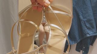 Sexy brunette tries on clothes in fitting room. I'm looking at a hairy mom, hairy pussy, big tits, big ass.