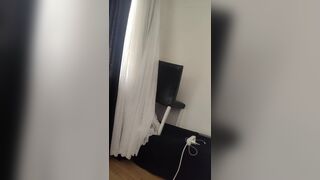 Sexy beautiful woman wearing completely nude curtains in her home. - 11 image