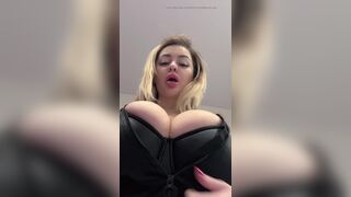 Big natural tits bursting out elastic leather - 13 image