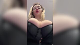 Big natural tits bursting out elastic leather - 4 image