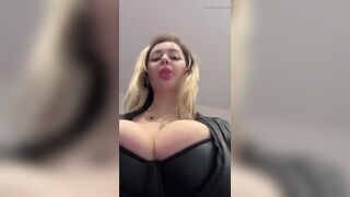 Big natural tits bursting out elastic leather - 6 image