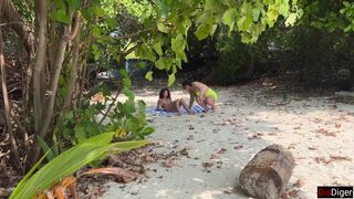 Public Pickup Stepmom and Stepdaughter on Beach - Risky Dick Flashing Cum on Face