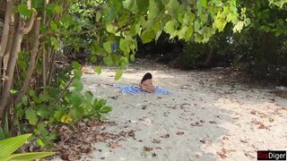 Public Pickup Stepmom and Stepdaughter on Beach - Risky Dick Flashing Cum on Face