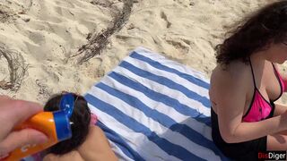 Public Pickup Stepmom and Stepdaughter on Beach - Risky Dick Flashing Cum on Face