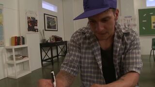 Blonde with huge bombs is ready to fuck and suck a cock in the classroom