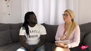 ebony cock copulates golden-haired german secretary