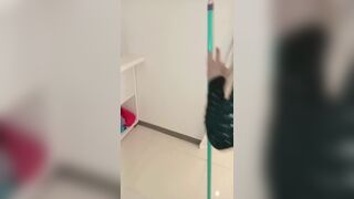 spying on stepmother while she cleans the house, brunette, Latina, big ass, busty.