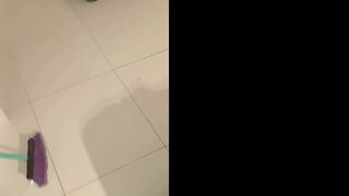 spying on stepmother while she cleans the house, brunette, Latina, big ass, busty.