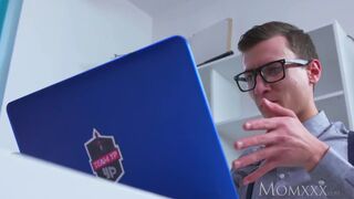 STEP MOM Blonde big tits Milf sucks massive geek cock