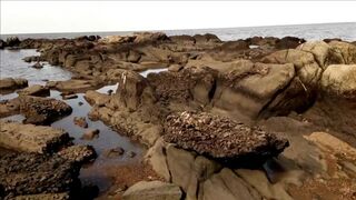 walk on the beach ends with an insertion in the cock, brunette, big ass, busty, big cock, man in underwear