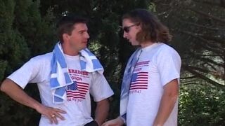 Big boobed Blonde French MILF enjoys outdoor threesome