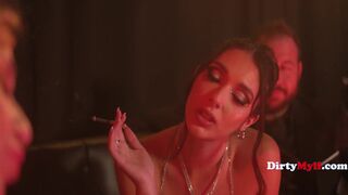 Petite strippers Aria Sloane, Kayla Paige & Chad White strip down and play strip club games with tight pussies & small