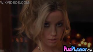 Watch Alexandra Belle and Darcie Dolce strip down and flaunt their huge natural tits and curvy bodies in a hot striptease