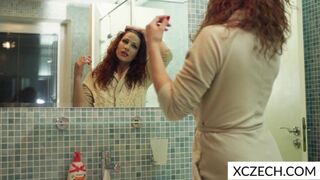 Watch this tattooed MILF get soaking wet in the shower with her huge tits bouncing - 1 image