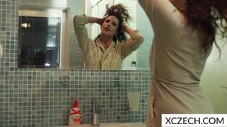 Watch this tattooed MILF get soaking wet in the shower with her huge tits bouncing - 3 image