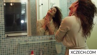 Watch this tattooed MILF get soaking wet in the shower with her huge tits bouncing - 5 image