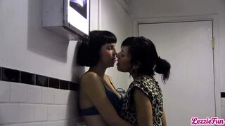 Watch these sexy ebony babes get wet & wild in a steamy bathroom with pussy licking and pussy eating! - 1 image