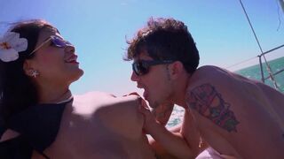 Watch Big Jackson's big natural tits bounce as he pounds a young man on Rio yacht! - 2 image
