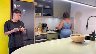 AngelOwenx can't resist Danisha Milf's massive tits & muscular body & takes her big black cock - 3 image