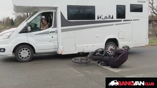 Jennifer Mendez & Charlie Dean get hot and heavy in a Czech car fuck with busty Czech coquette - 1 image