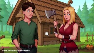 Busty MILF in anime game with big tits and games of cock-sucking