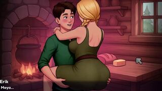 Busty MILF in anime game with big tits and games of cock-sucking