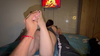 Antonella Jones and David Bander indulge in a wild MILF foot fetish session with her massive natural tits bouncing - 2 image