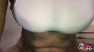 Watch Momusaz's huge natural tits bounce as she takes two loads in POV homemade video - 2 image