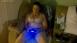 Busty Long Hair Brunette In Bra and Panties Playing PlayStation