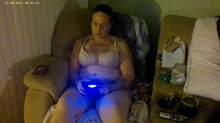 Busty Long Hair Brunette In Bra and Panties Playing PlayStation