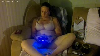 Busty Long Hair Brunette In Bra and Panties Playing PlayStation