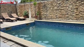 Christmas and New Year Vacation on a swimming pool sex