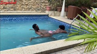 Christmas and New Year Vacation on a swimming pool sex
