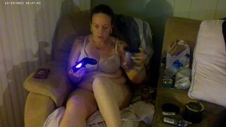 Busty Long Hair Gamer Girl In Bra and Panties Playing Smoking Cigarettes