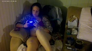 Busty Long Hair Gamer Girl In Bra and Panties Playing Smoking Cigarettes Part 2