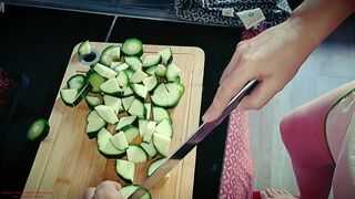 Sexy mature stepmom cooking