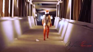 Sexy exhibitionist MILF celebrating Christmas in public